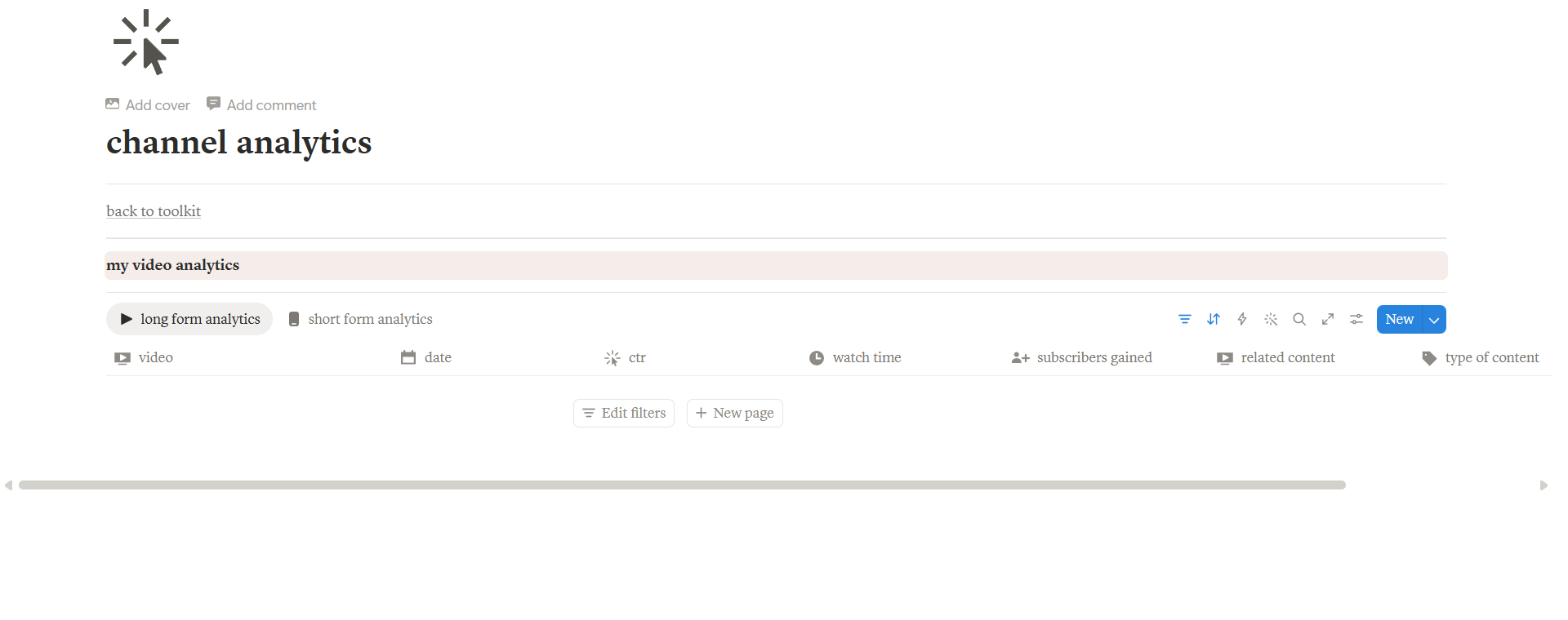 Channel Analytics page in Notion